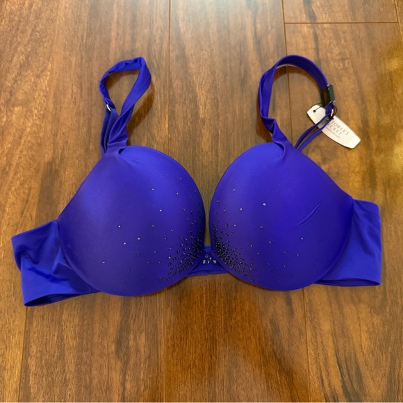 NWT Victoria’s Secret Plunge Bra 36B Indigo Blue-Purple Crystal - Picture 1 of 8